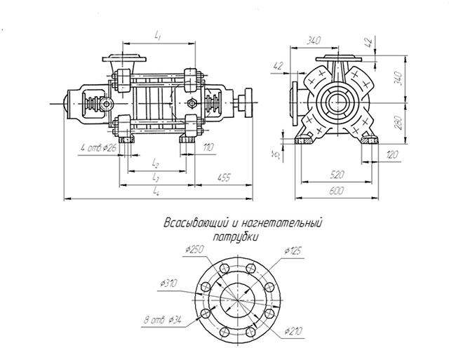 Размеры насоса ЦНС 105-294